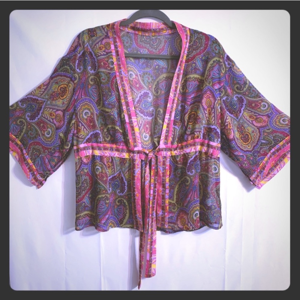 Coldwater Creek sheer kimono tie front top